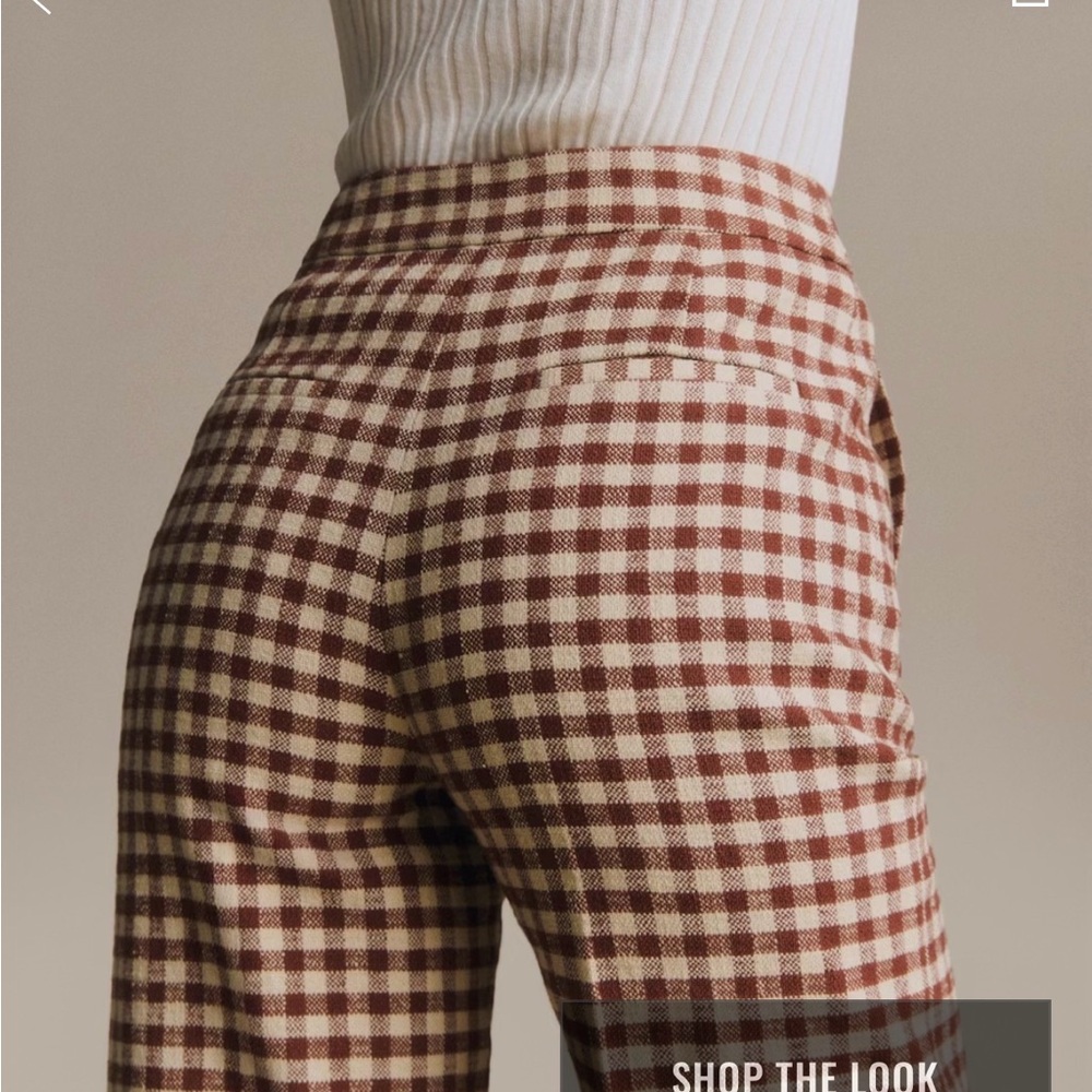Sezane Brown & Cream Gingham Cropped Pants